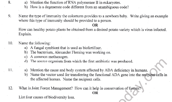 CBSE Class 12 Biology Sample Paper 2022 Set A Solved